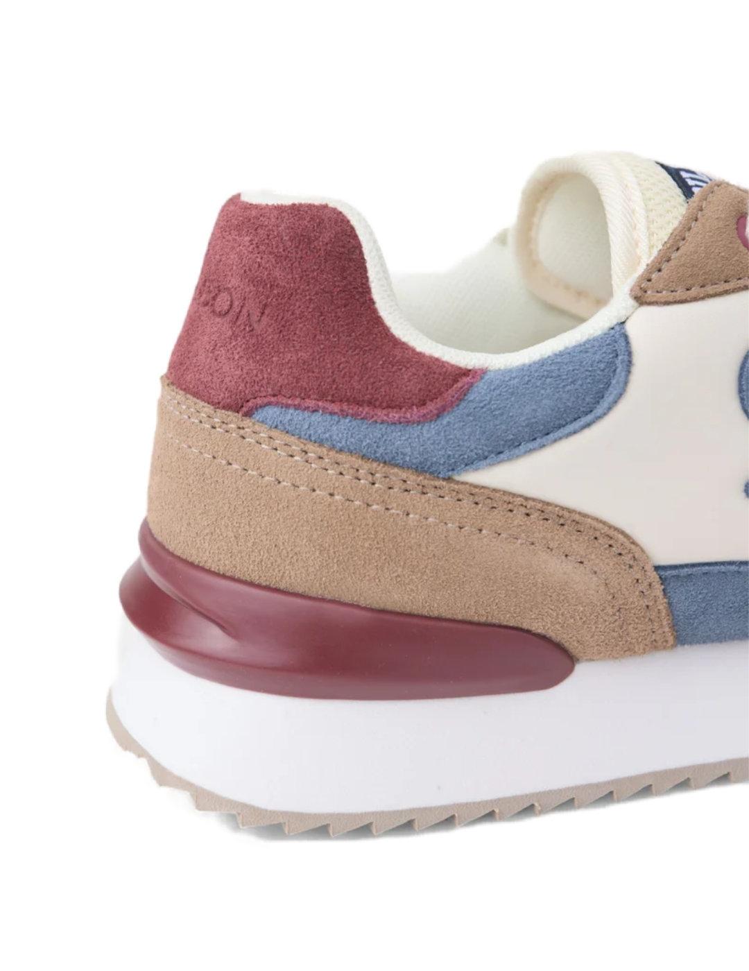 Zapatilla Silbon running multicolor beige y azul para hombre