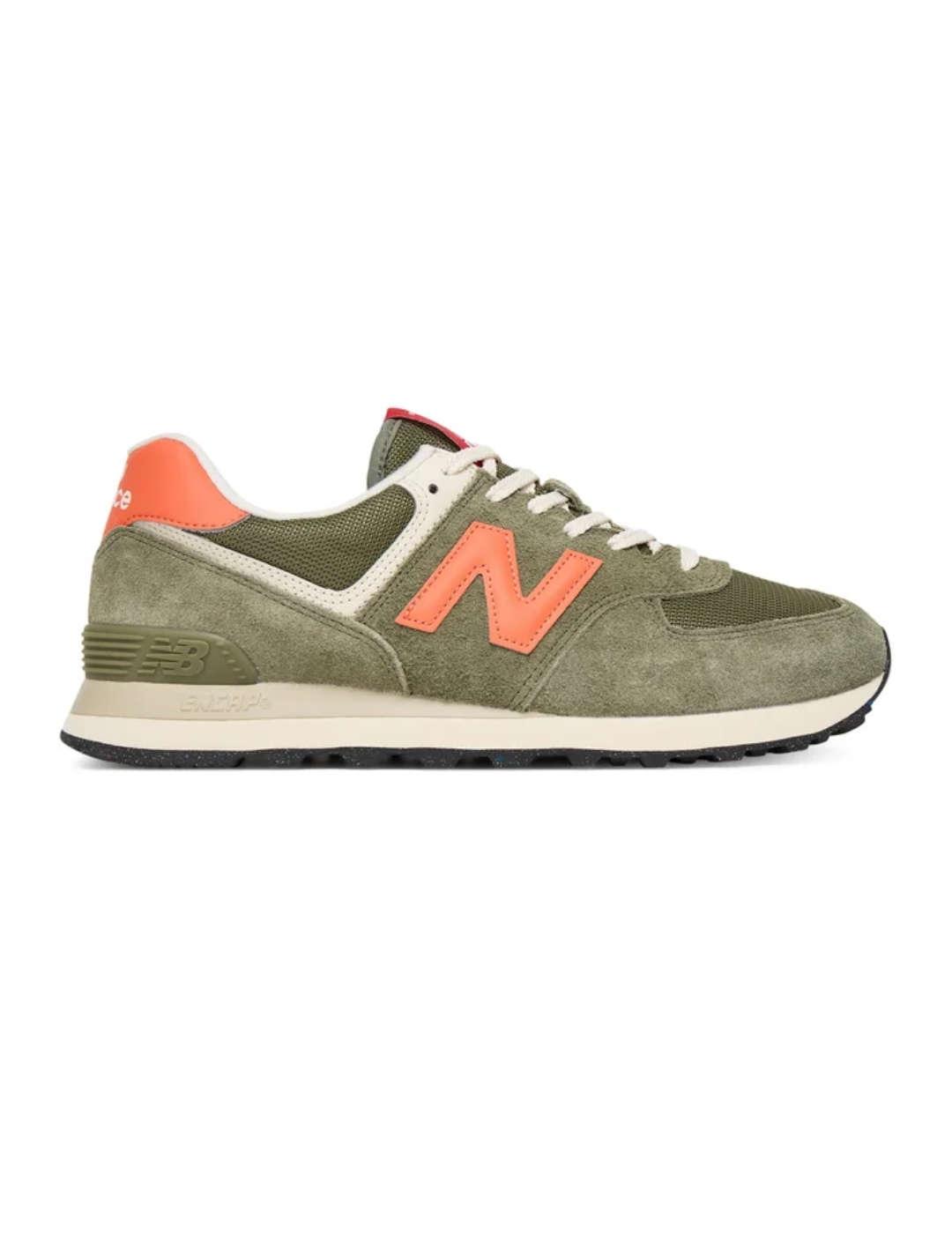 Zapatillas New Balance U574BGR verde naranja ante de hombre