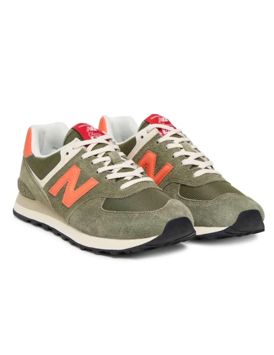 Zapatillas New Balance U574BGR verde naranja ante de hombre