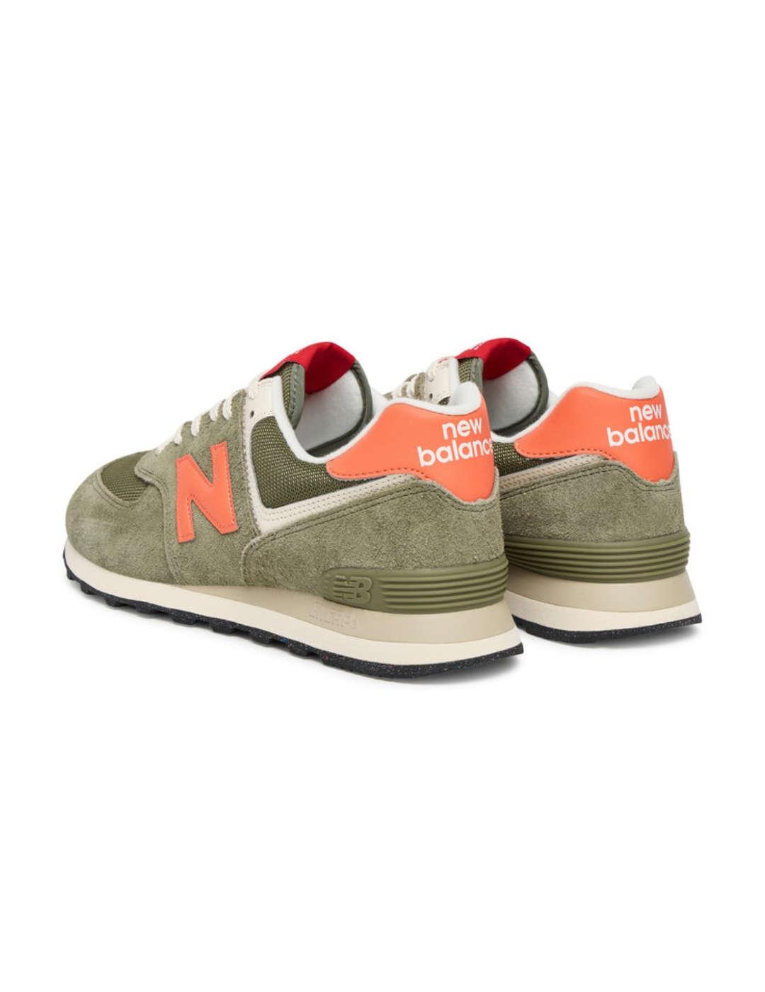 Zapatillas New Balance U574BGR verde naranja ante de hombre