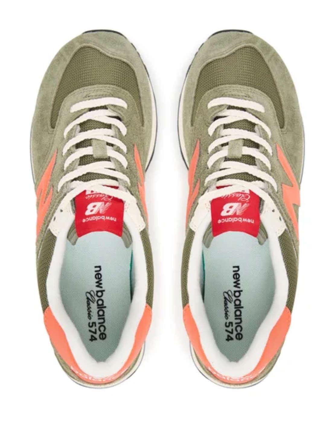 Zapatillas New Balance U574BGR verde naranja ante de hombre