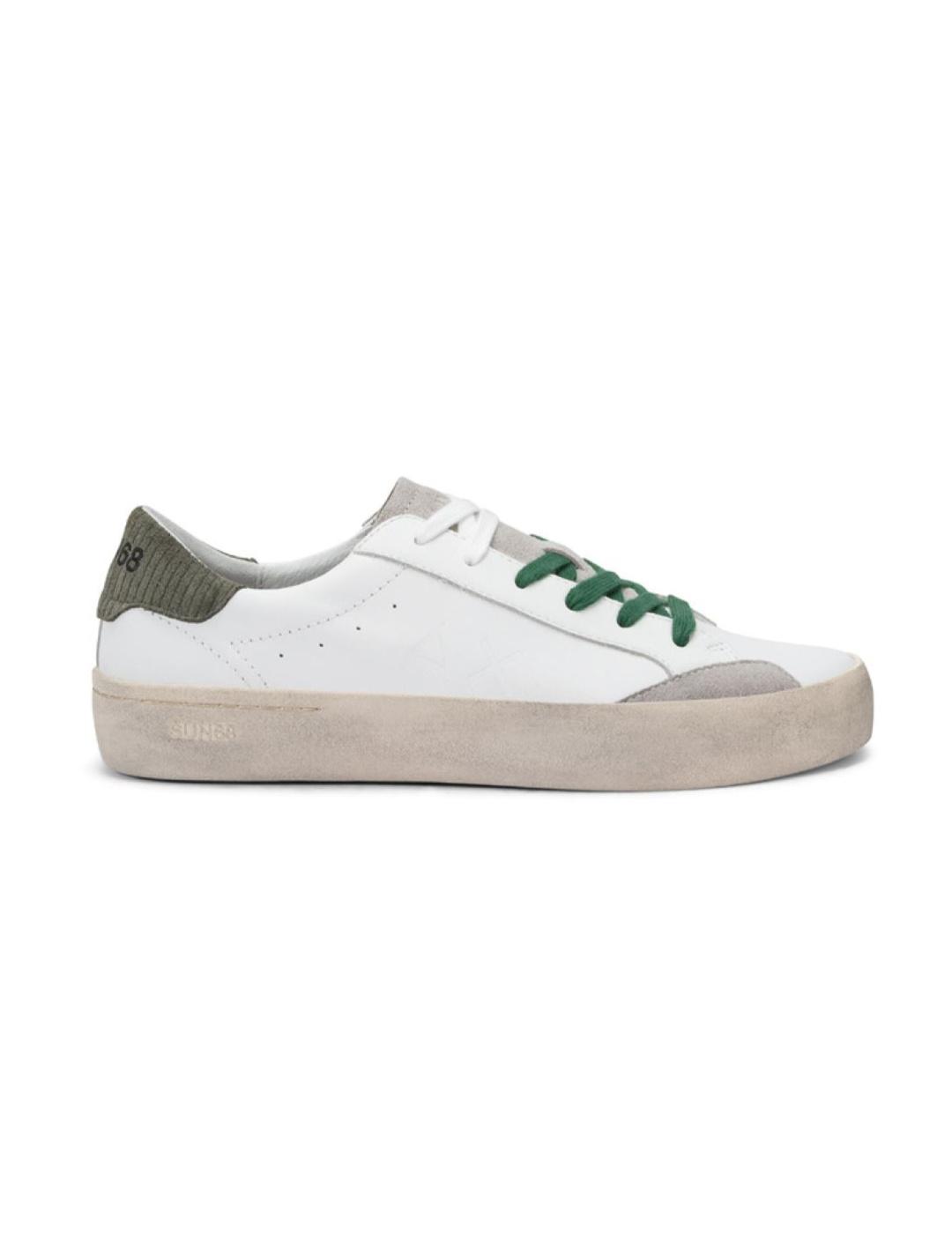 Zapatilla Sun68 Street Leather blanco y verde para hombre