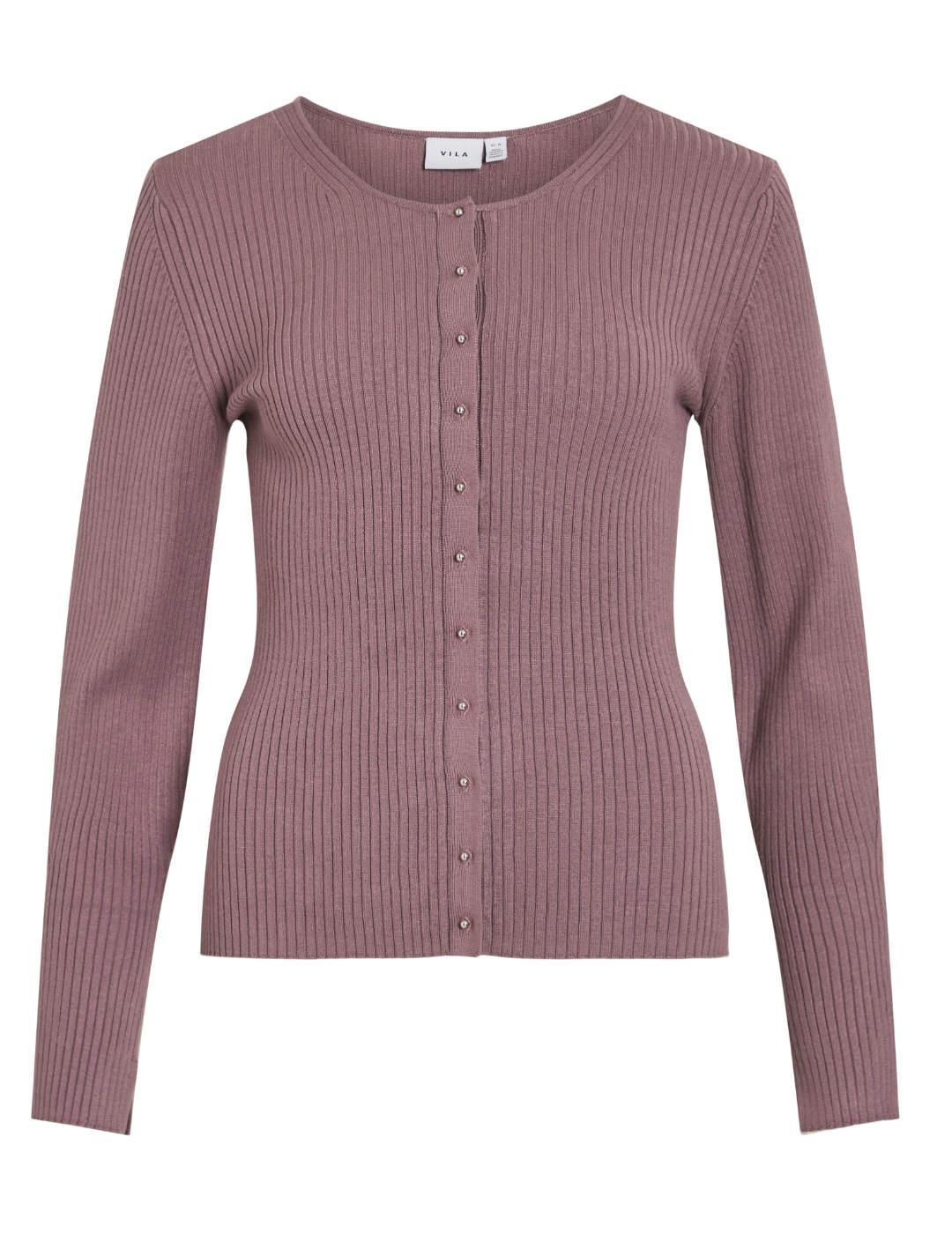 Cárdigan Vila Karilani rosa palo acanalado botones de mujer