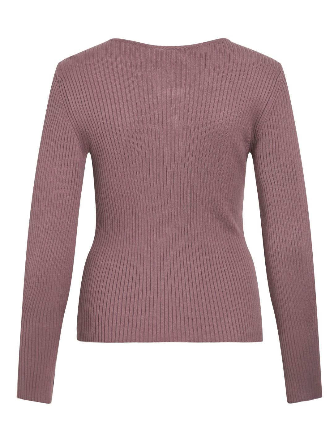 Cárdigan Vila Karilani rosa palo acanalado botones de mujer