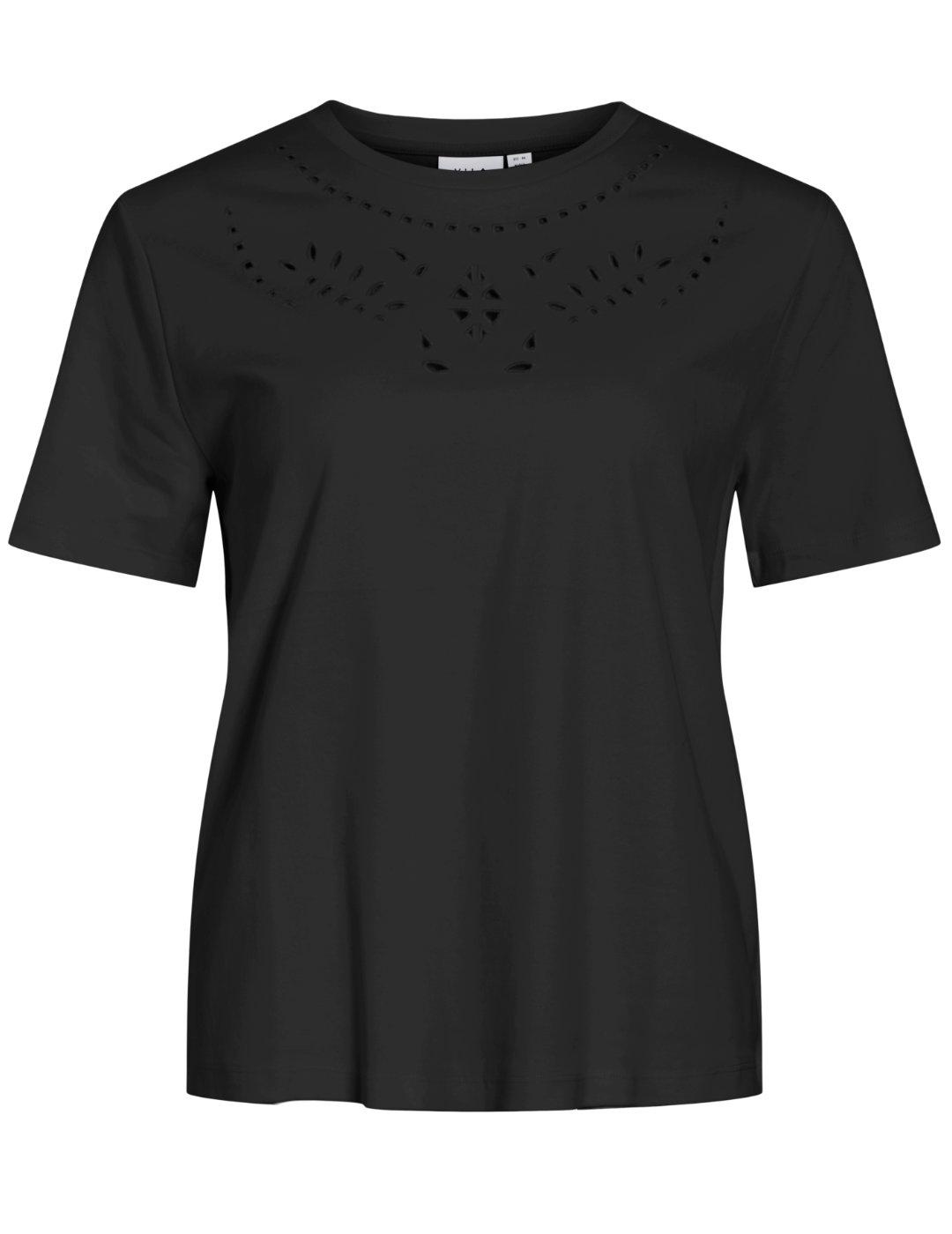 Camiseta Vila Pavia negra calada manga corta de mujer