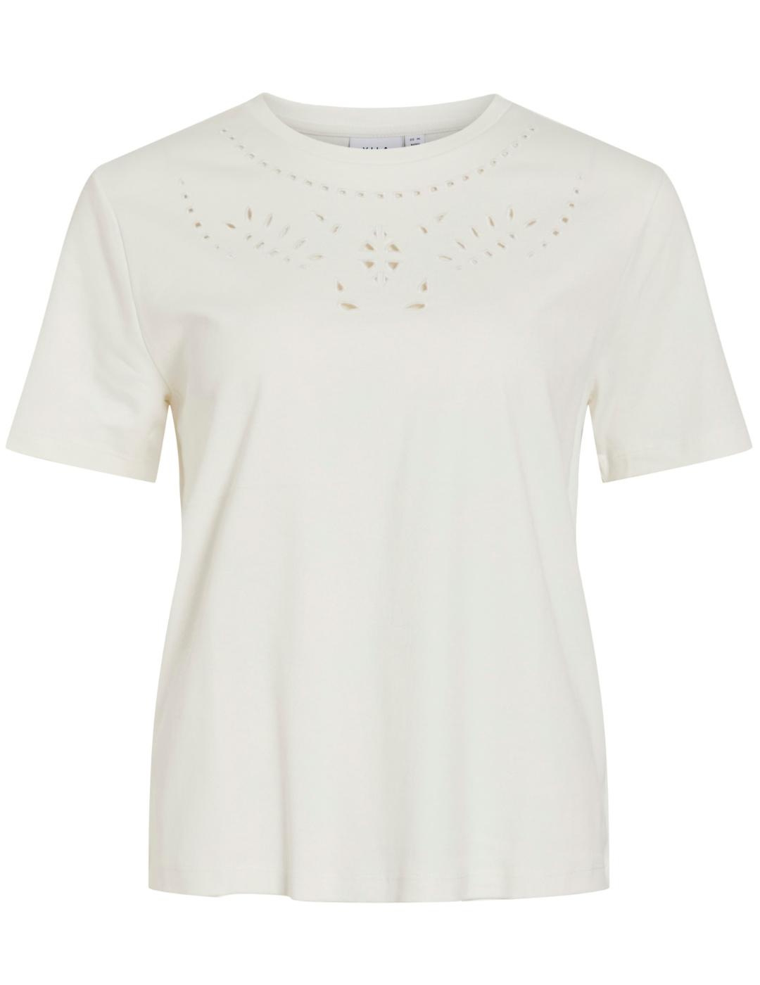 Camiseta Vila Pavia blanca calada manga corta de mujer