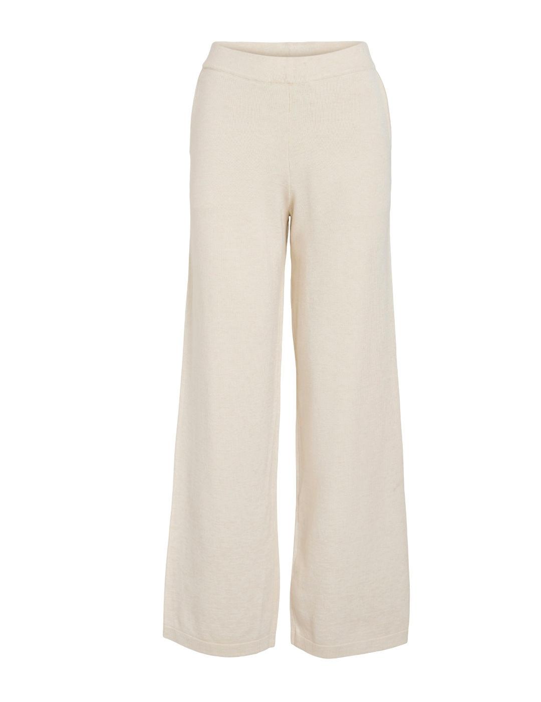 Pantalón Vila Polly wide beige punto talle alto de mujer