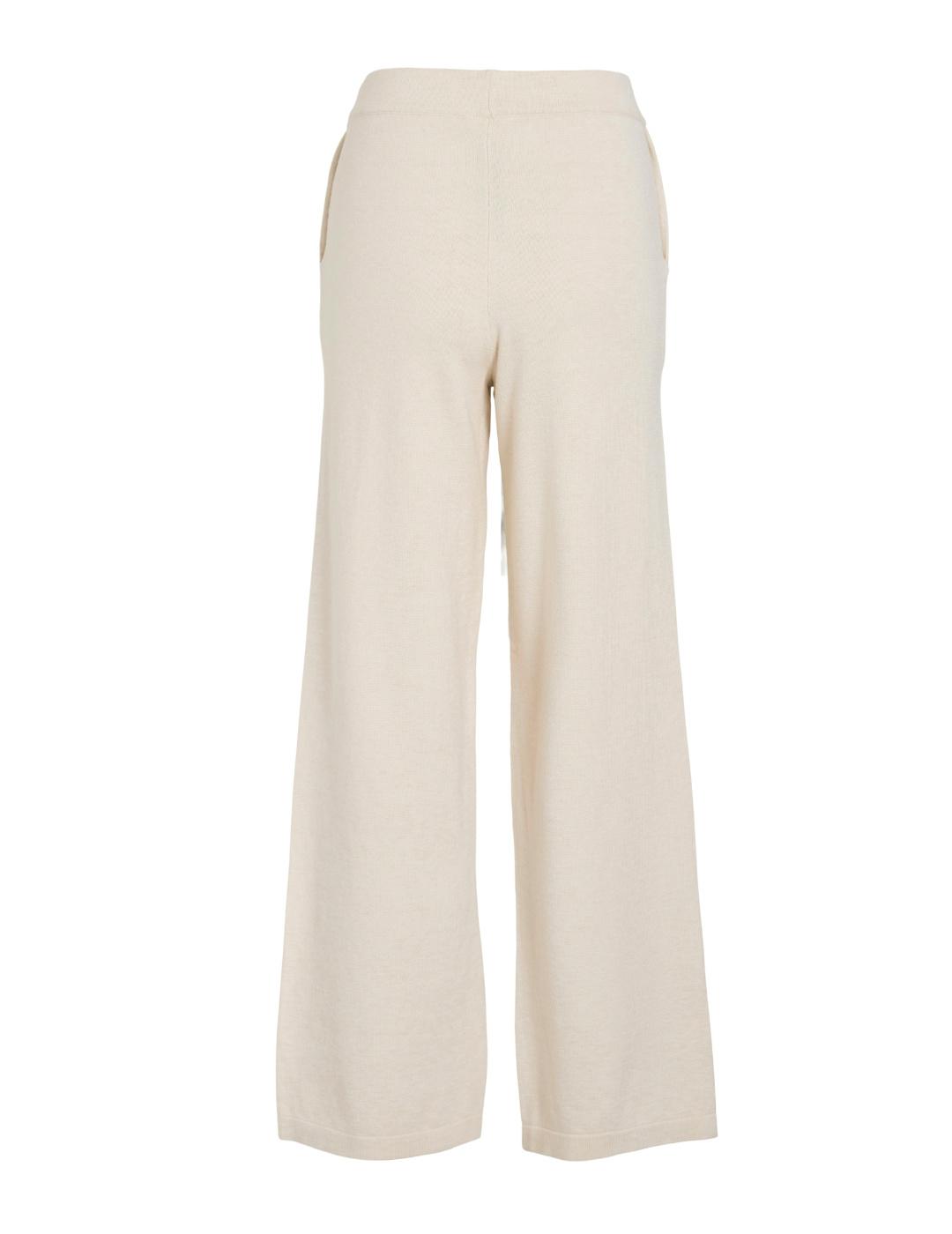 Pantalón Vila Polly wide beige punto talle alto de mujer