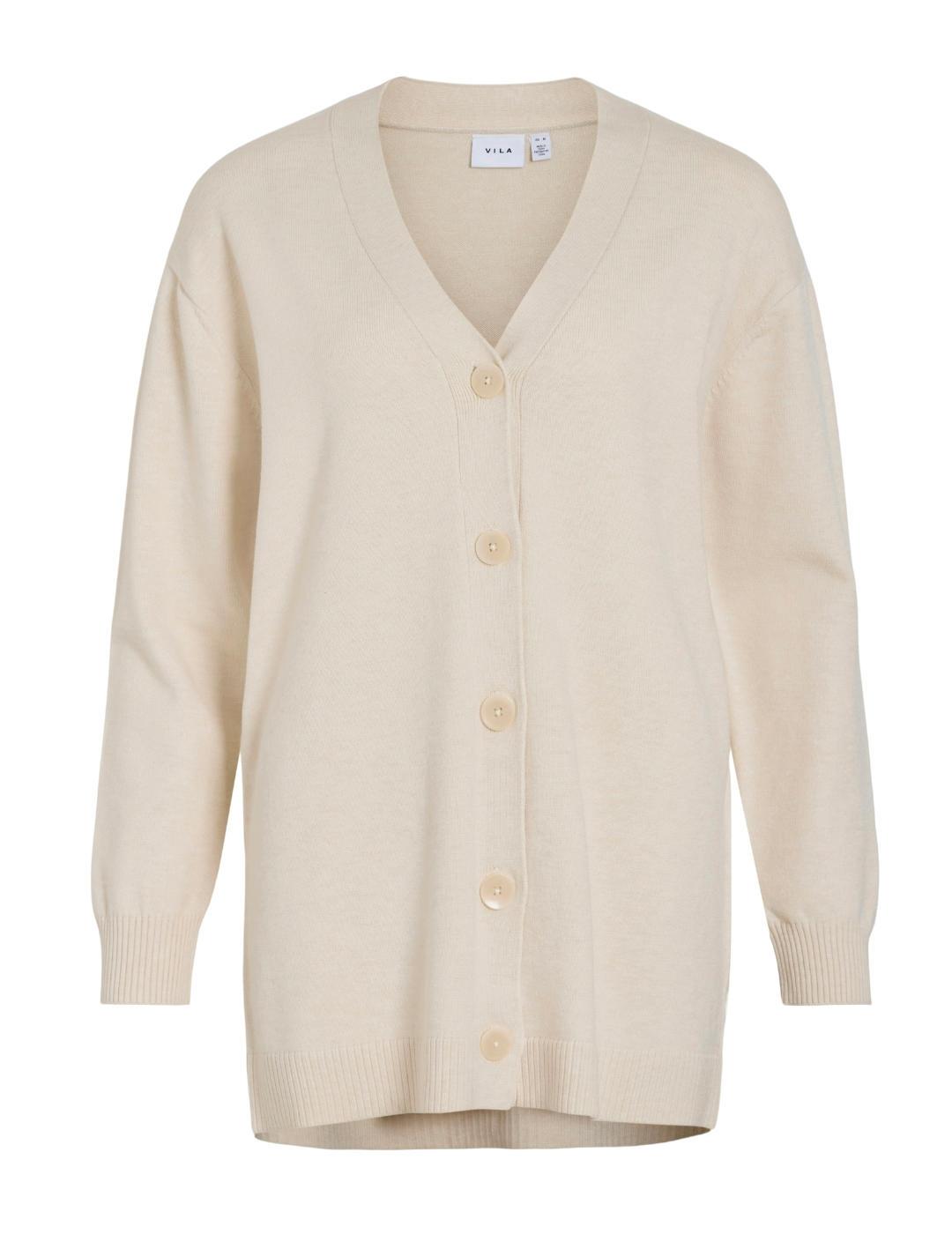 Cárdigan Vila Polly beige largo cierre botones de mujer