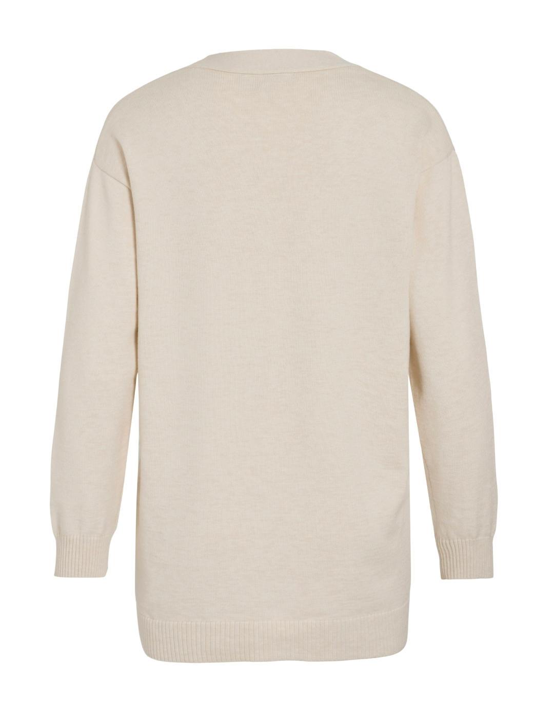 Cárdigan Vila Polly beige largo cierre botones de mujer