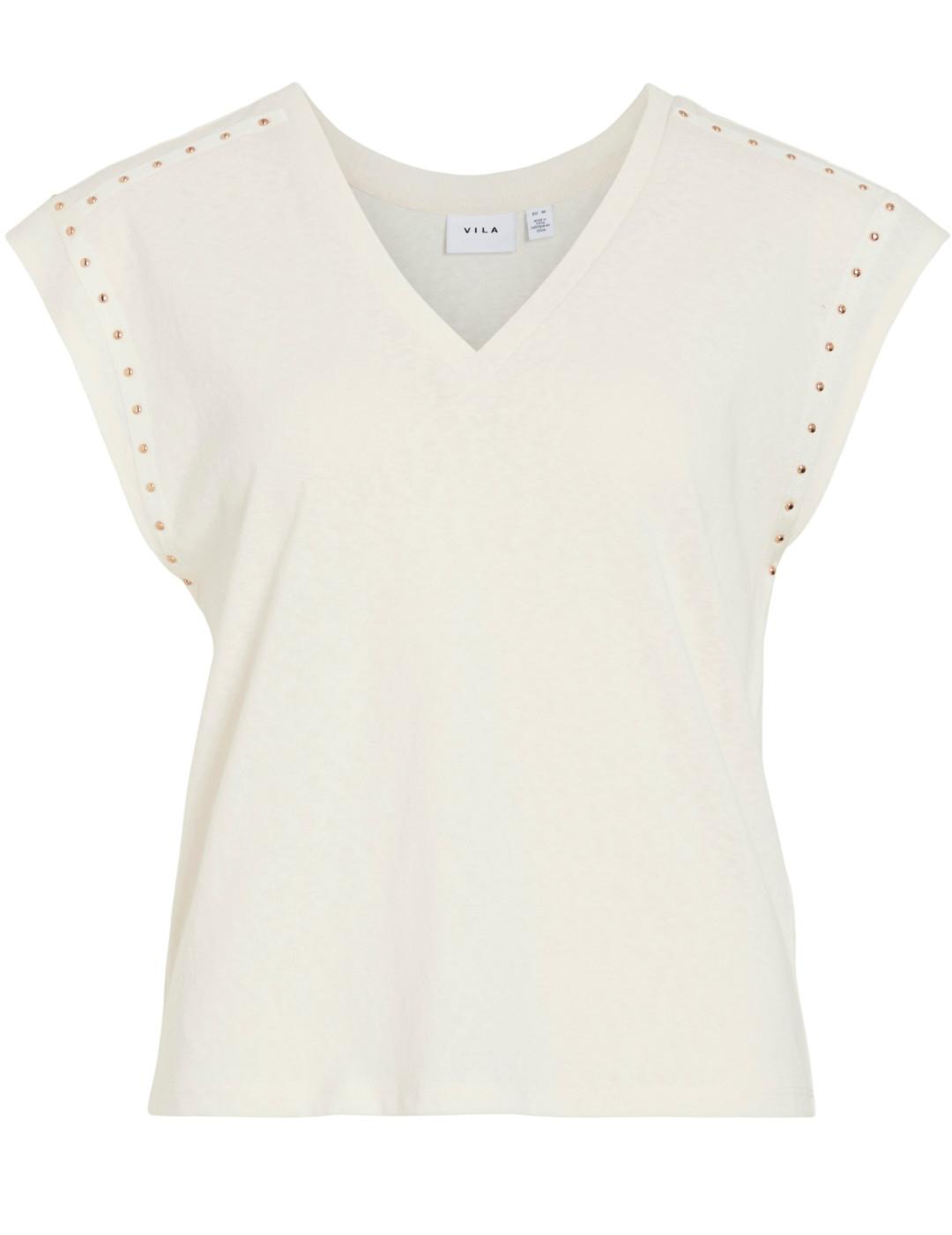 Camiseta Vila Melsina cuello V blanca tachuelas para mujer