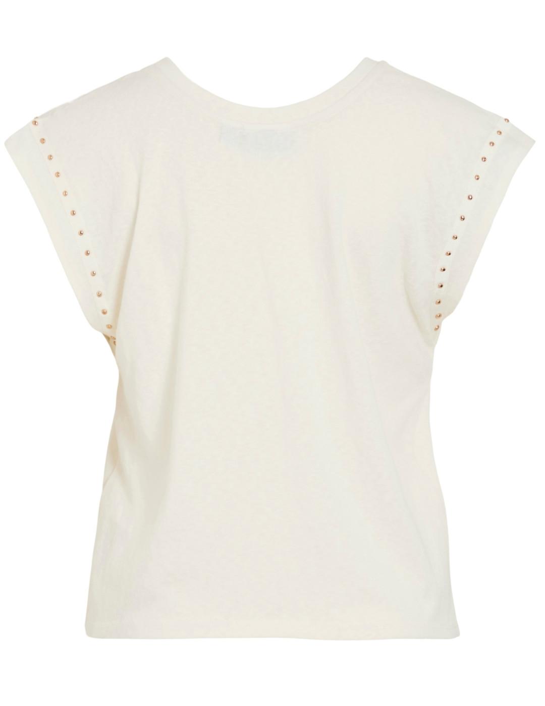 Camiseta Vila Melsina cuello V blanca tachuelas para mujer