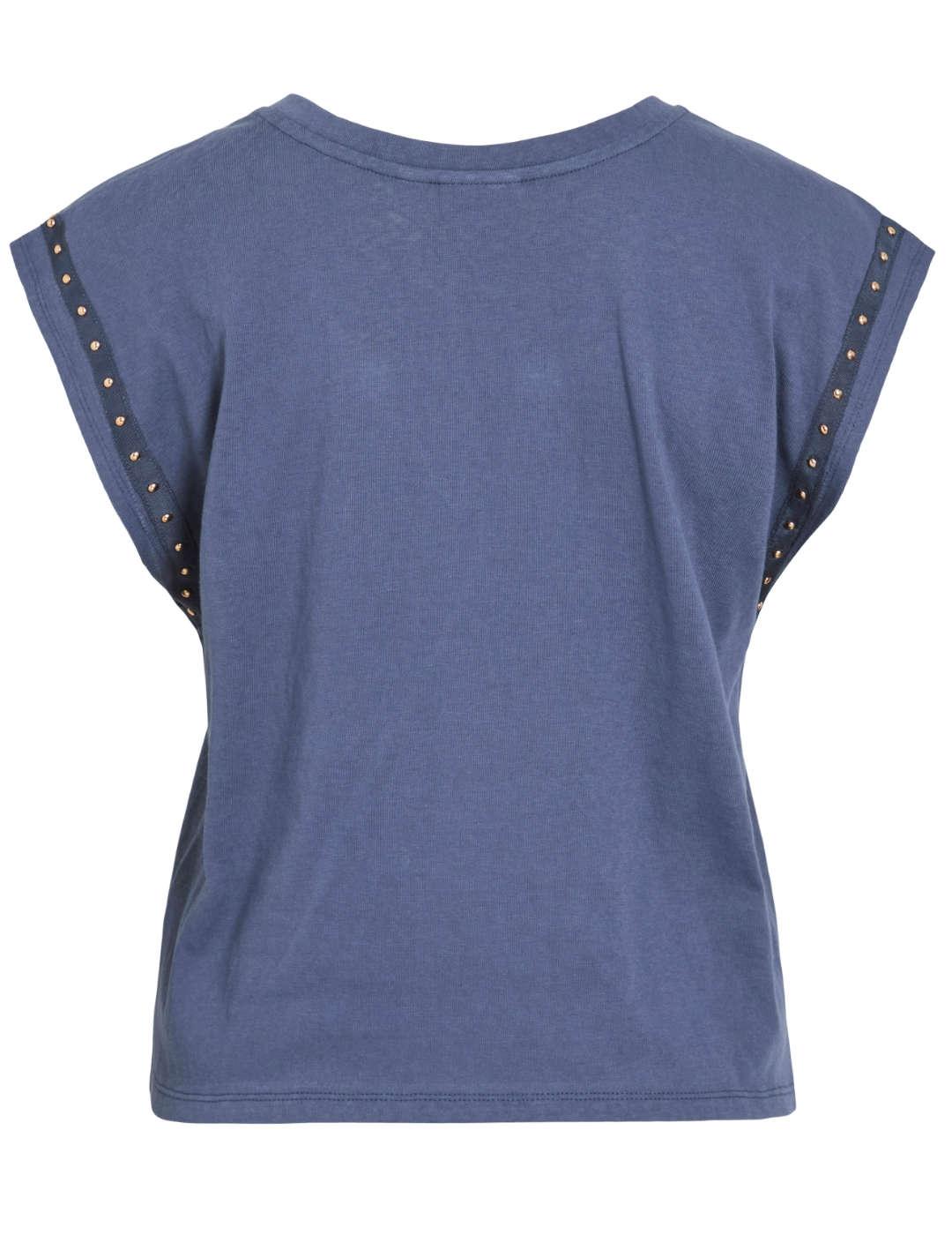 Camiseta Vila Melsina cuello V azul tachuelas para mujer