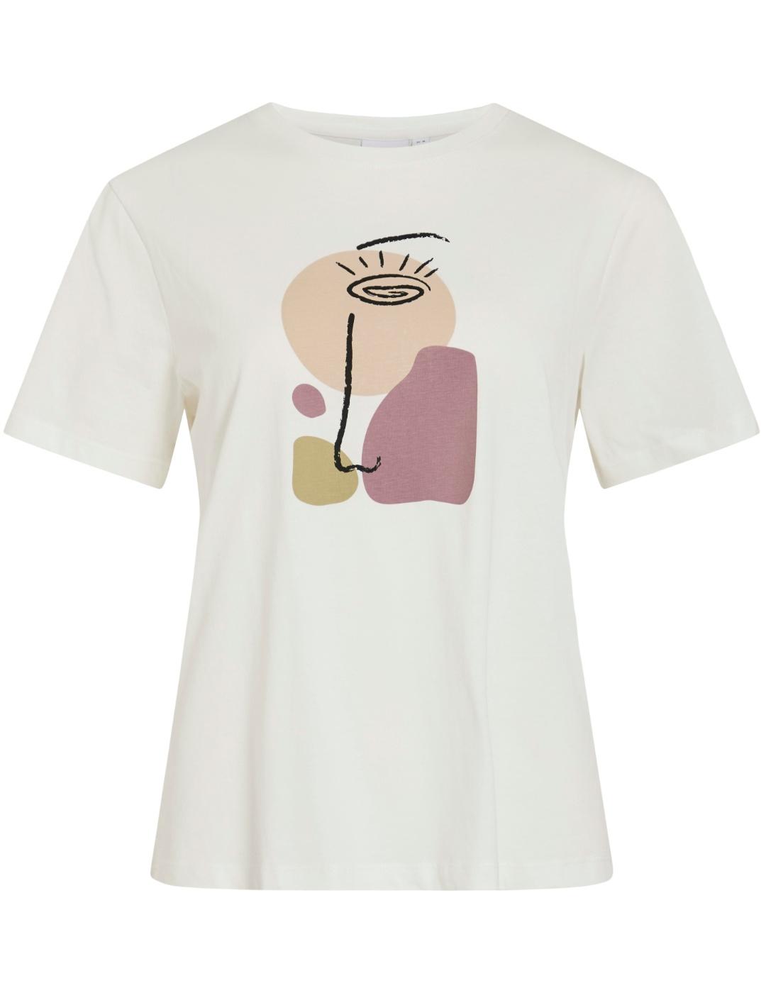 Camiseta Vila Sybil blanca manga corta abstracto para mujer