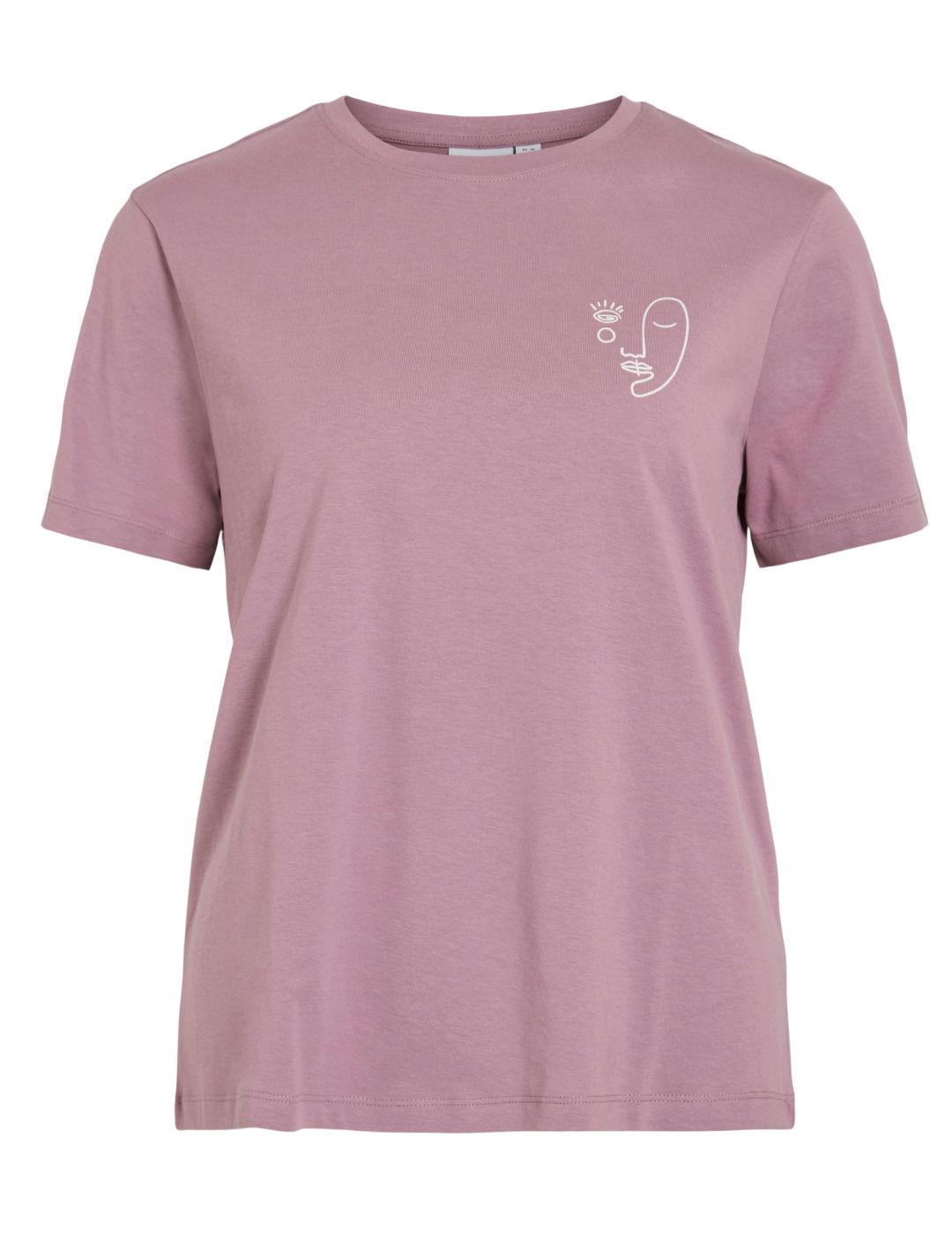 Camiseta Vila Sybil rosa manga corta abstracto para mujer