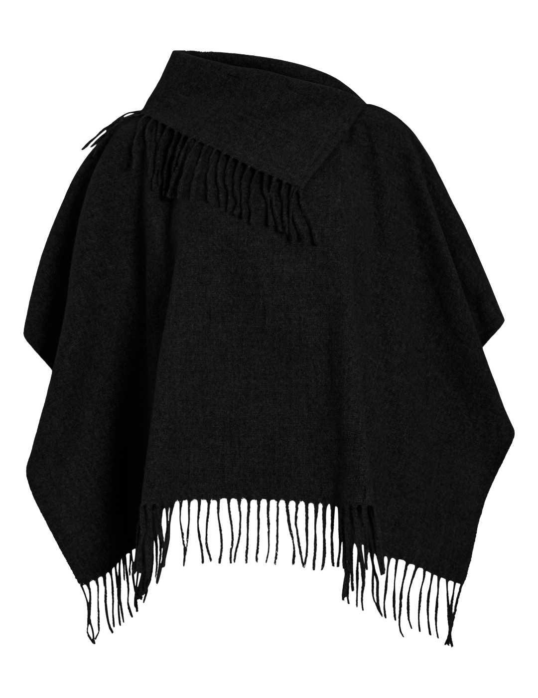 Poncho Vila Fjolira negro punto bajo desflecado de mujer