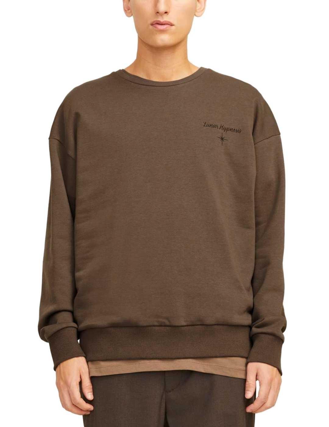 Sudadera Jack&Jones Mystic marrón sin capucha para hombre