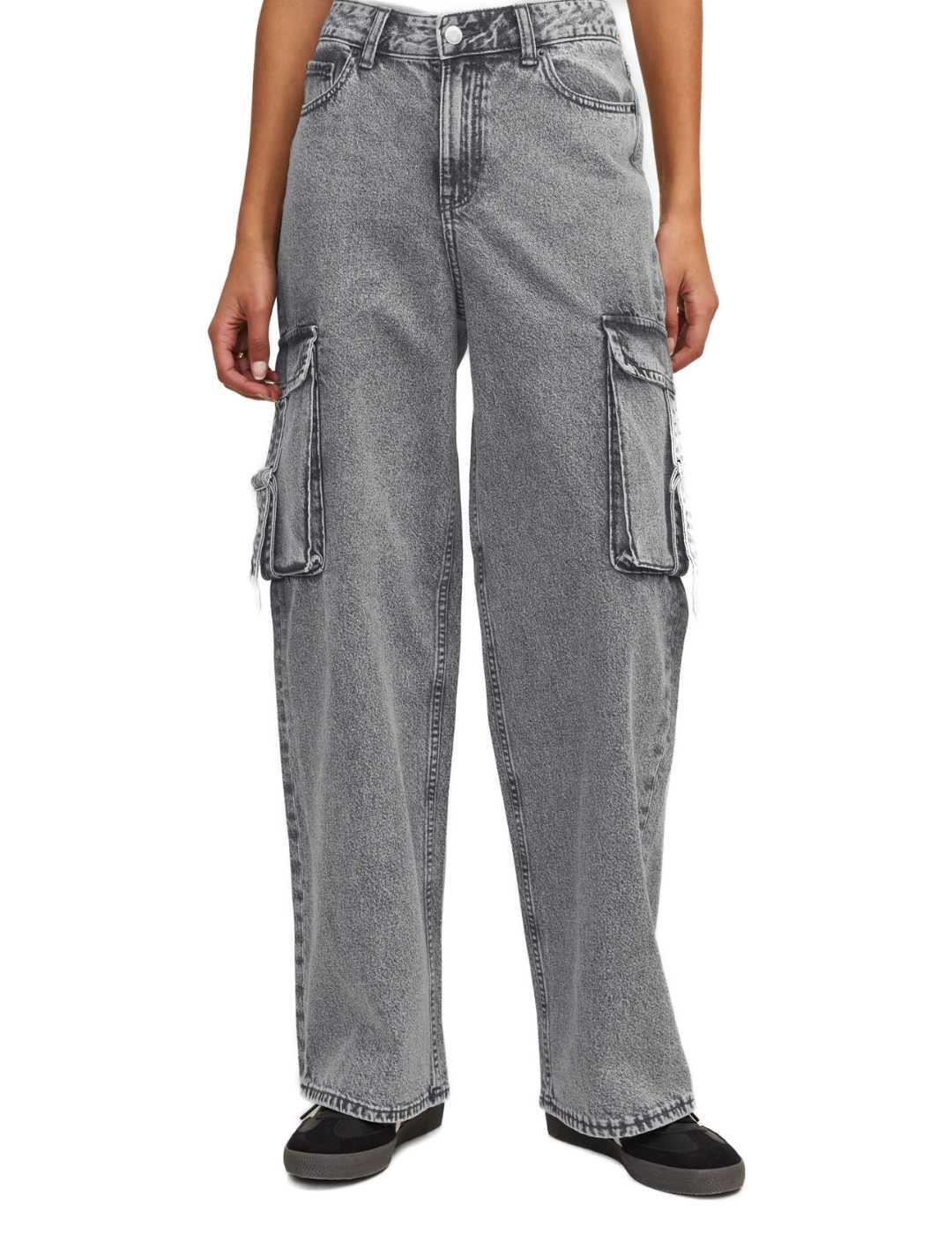 Pantalón vaquero JJXX Tokyo gris cargo para mujer