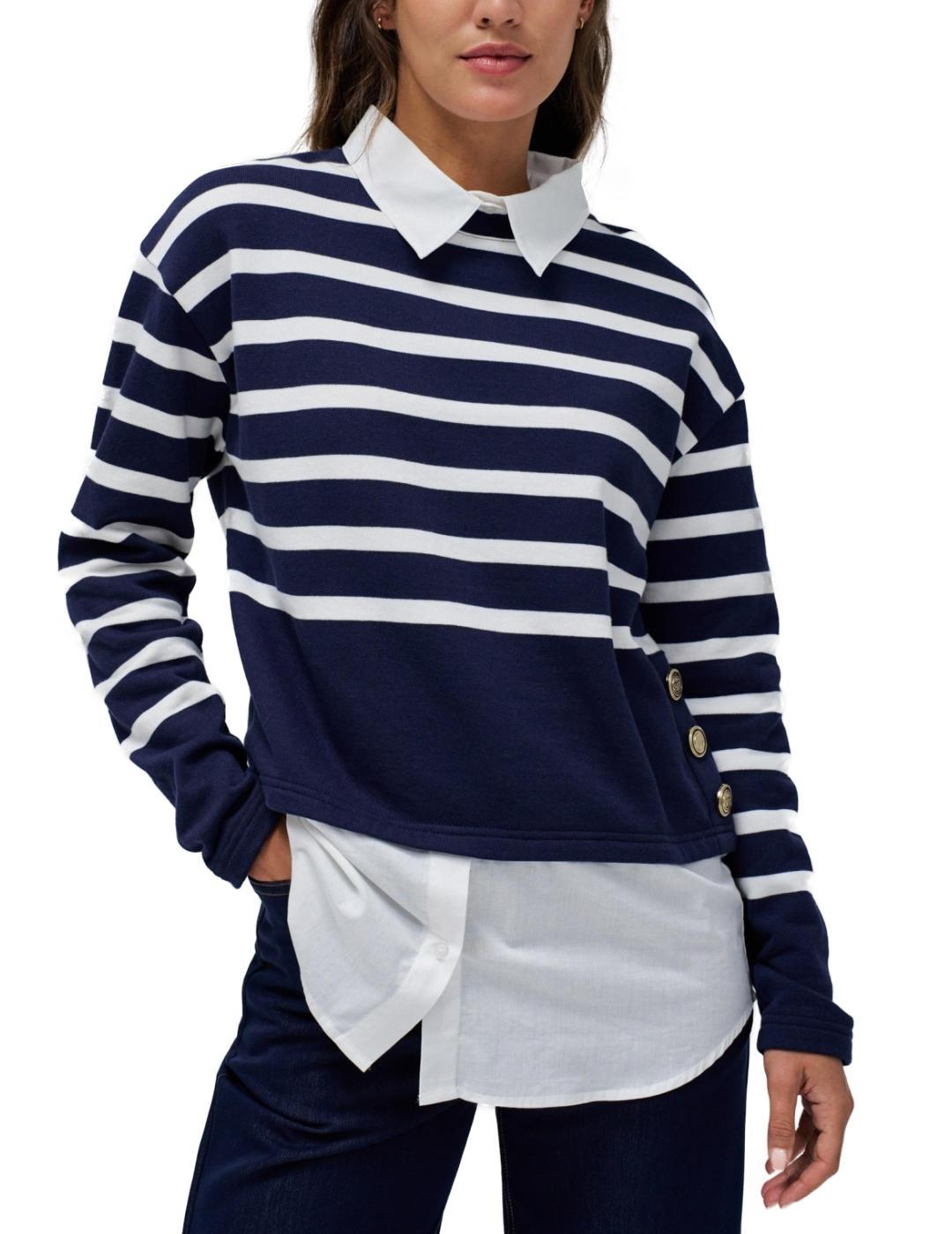 Jersey Salsa combinado con camisa azul marino rayas de mujer