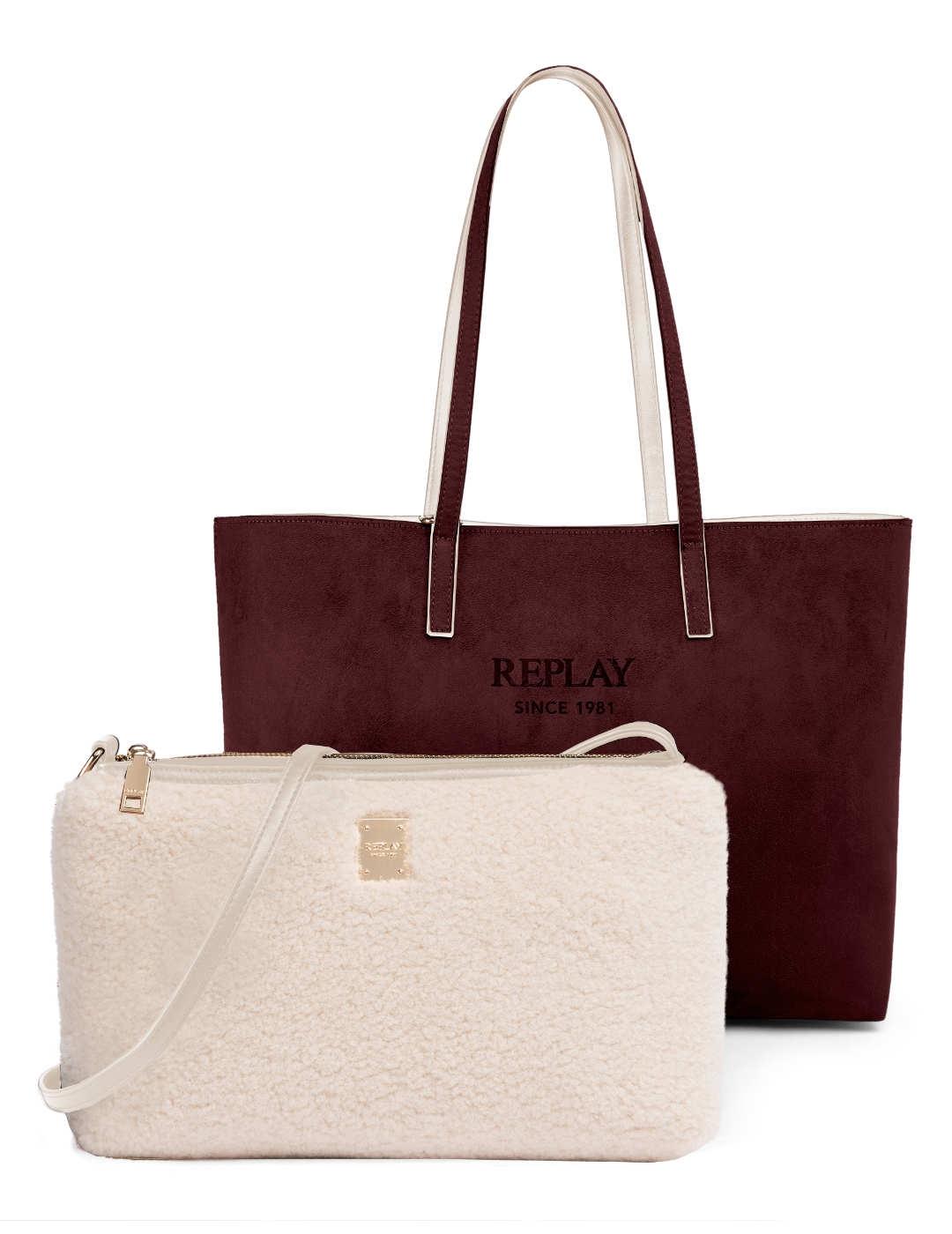 Bolso Replay budeos y beige ante reversible shopper de mujer