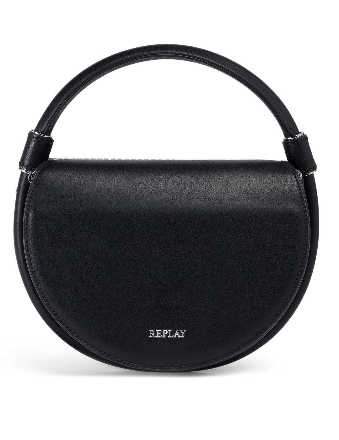 Bolso Replay negro y plata ovalado con tachuelas para mujer