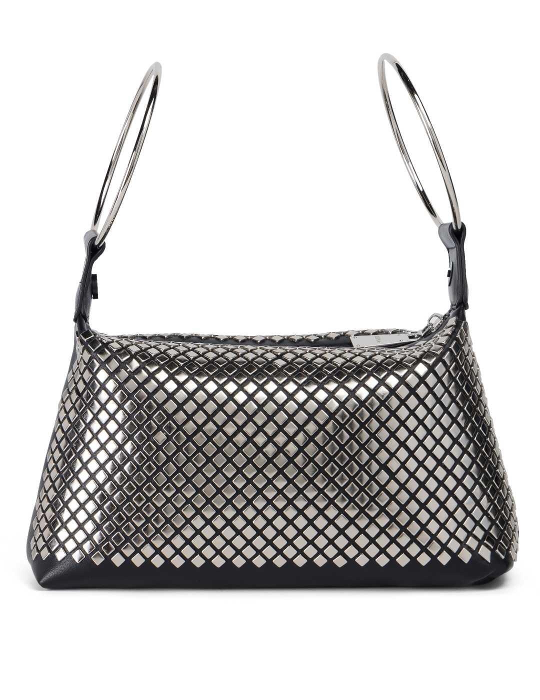 Bolso Replay plateado y negro con tachuelas para mujer