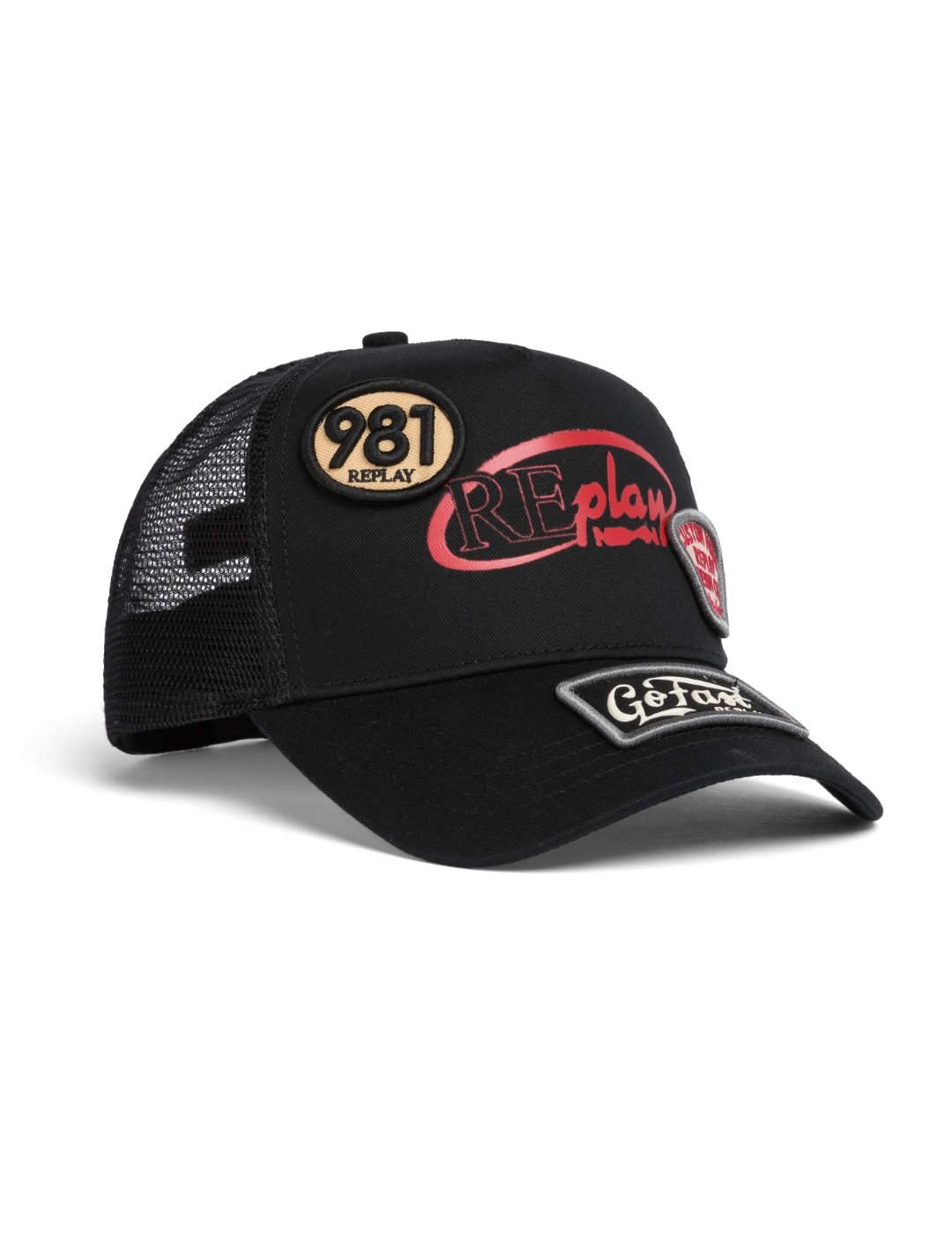 Gorra Replay Vintage con parches negra rejilla de hombre