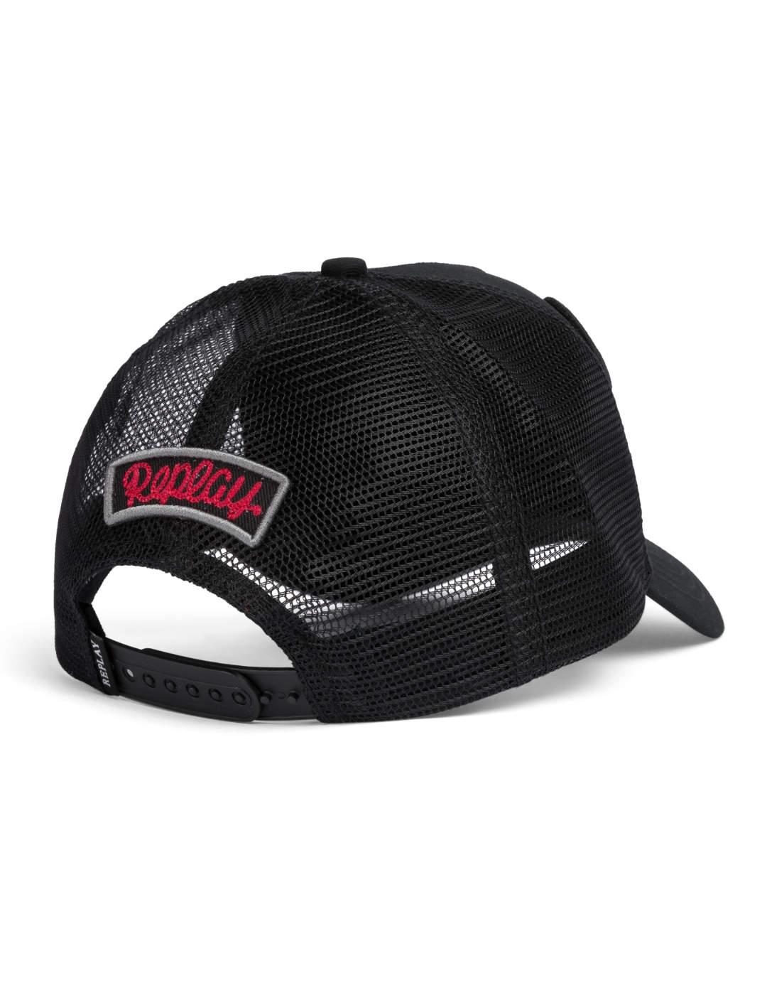 Gorra Replay Vintage con parches negra rejilla de hombre