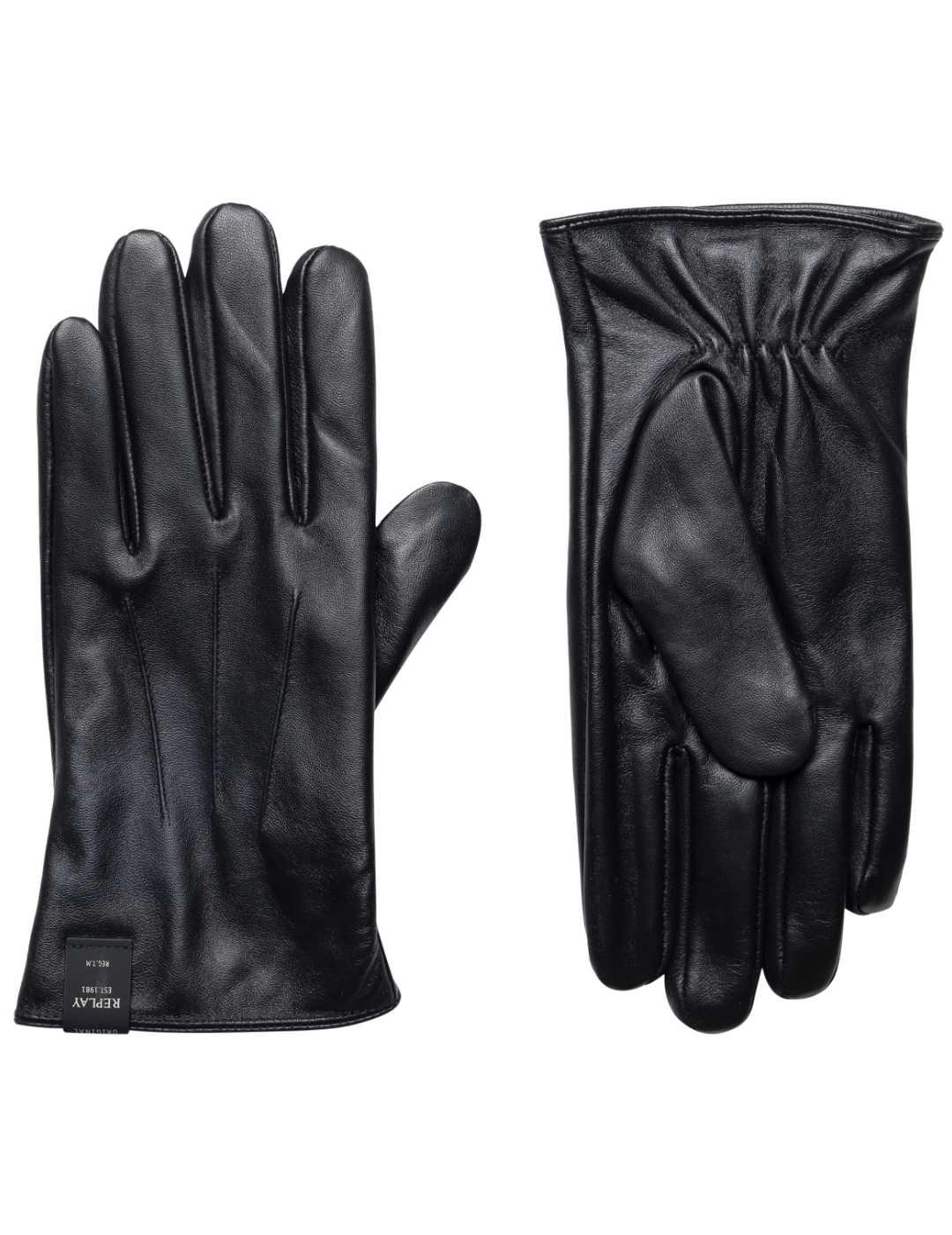 Guantes Replay piel forrados de tejido técnico negros hombre