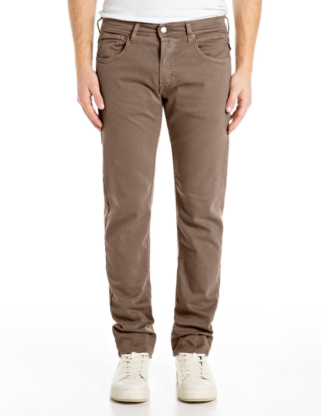 Pantalón vaquero Replay Grover marrón corte recto de hombre