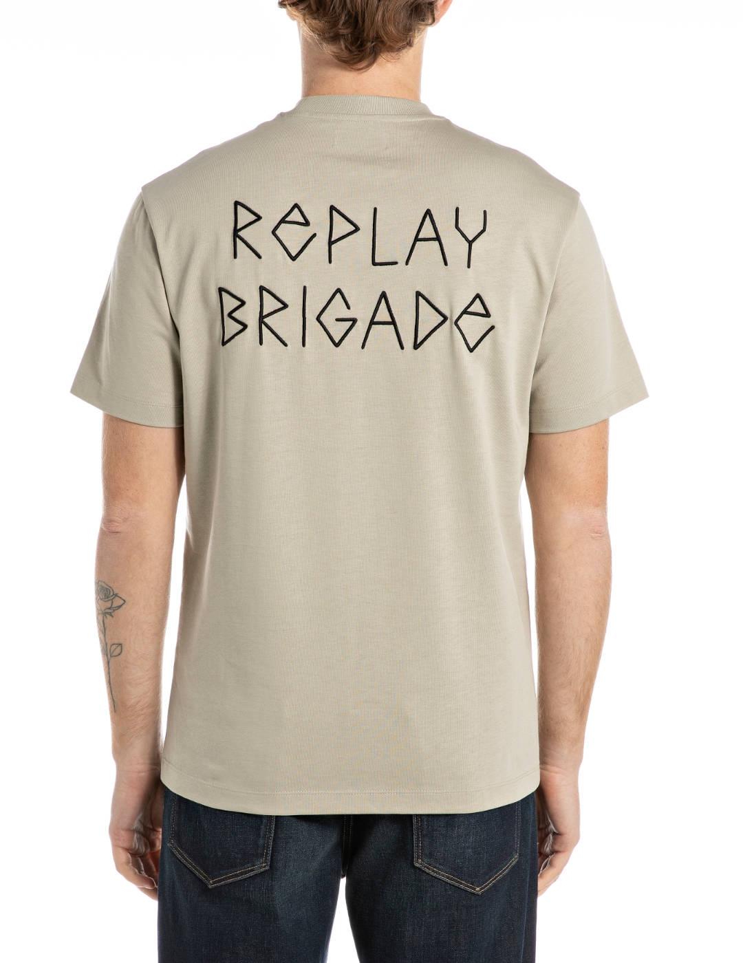 Camiseta Replay beige con bordado manga corta para hombre