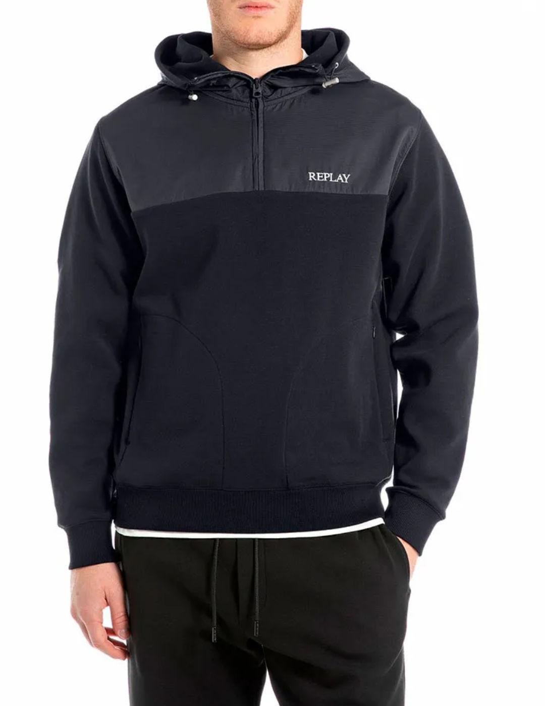 Sudadera Replay azul oscuro capucha logo para hombre