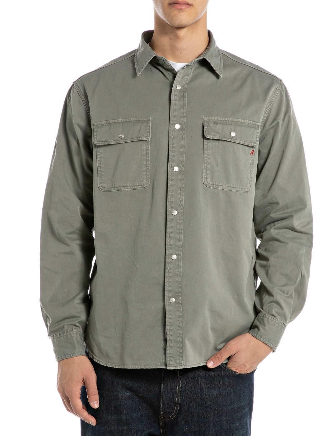 Camisa Replay verde caqui bolsillos para hombre