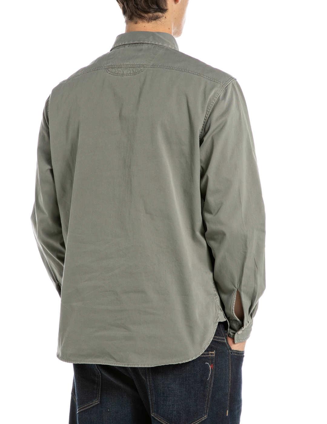 Camisa Replay verde caqui bolsillos para hombre