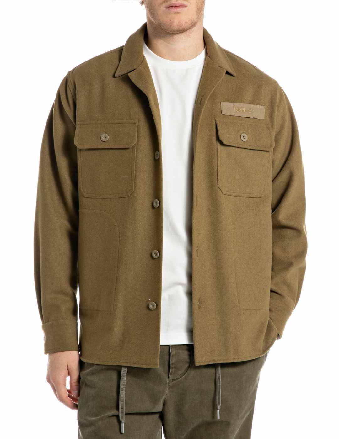 Chaqueta Replay verde camisera con lana para hombre