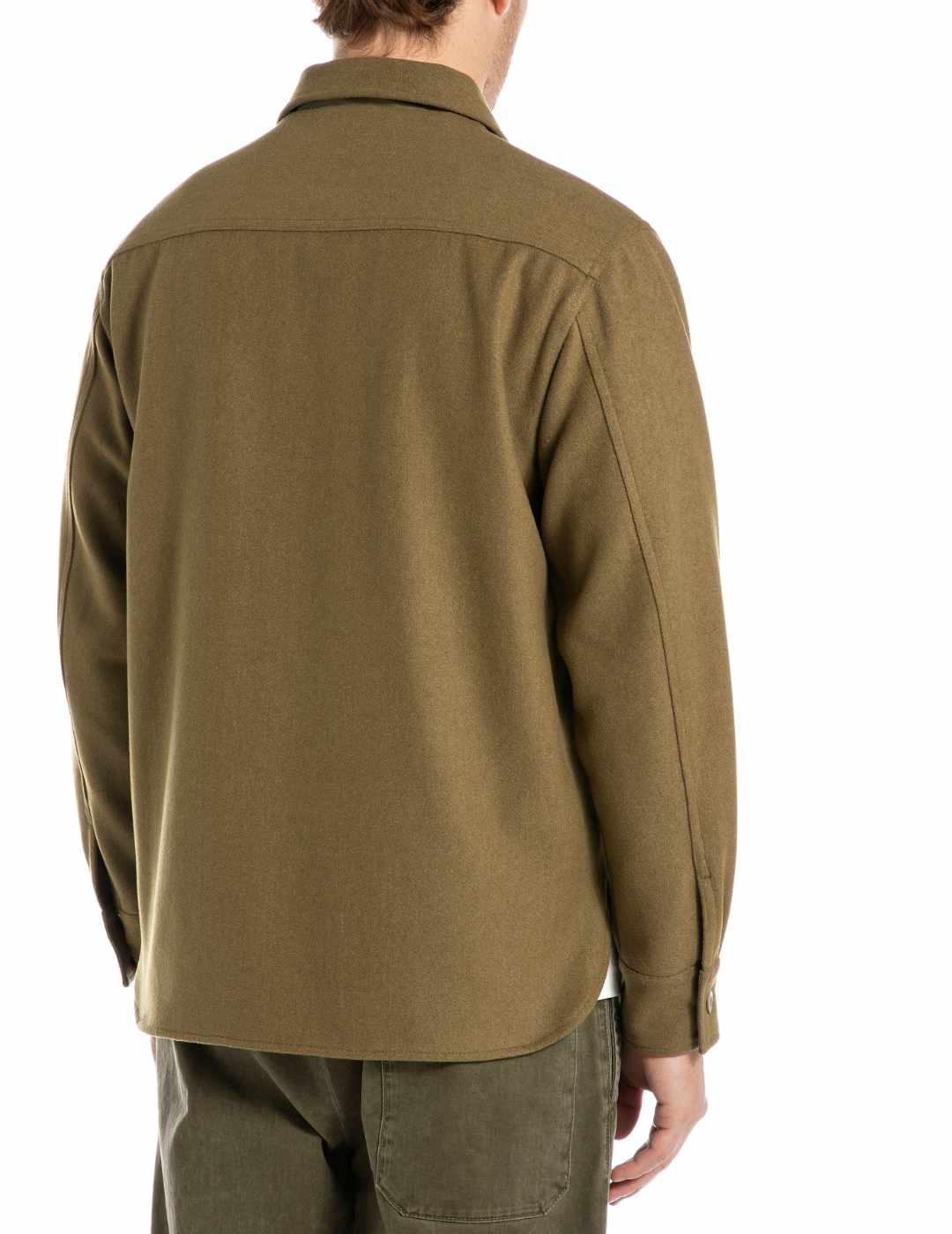 Chaqueta Replay verde camisera con lana para hombre