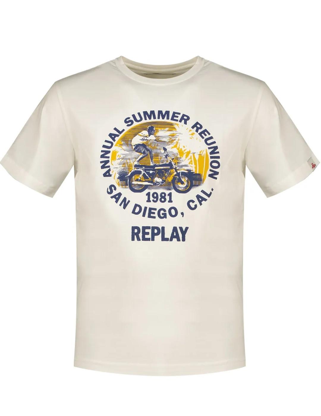 Camiseta Replay blanca motorista manga corta para hombre