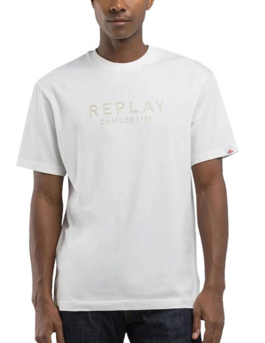 Camiseta Replay blanca con logotipo bordado para hombre