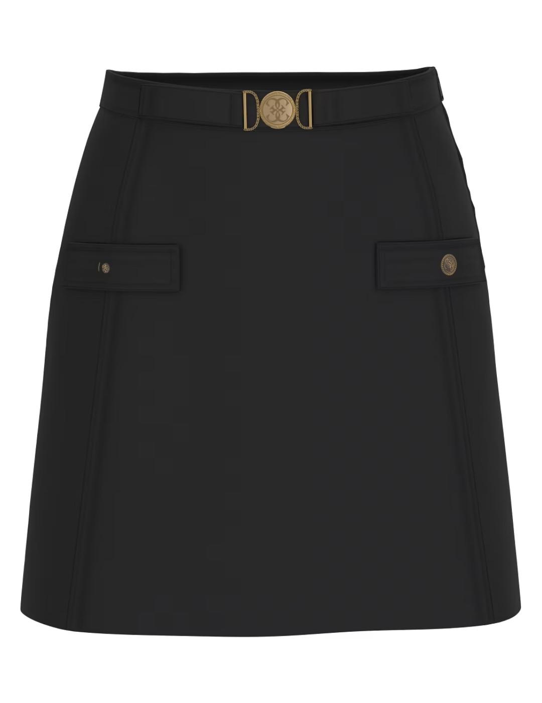 Falda Guess Chrissy corte trapecio con cinturón negra mujer