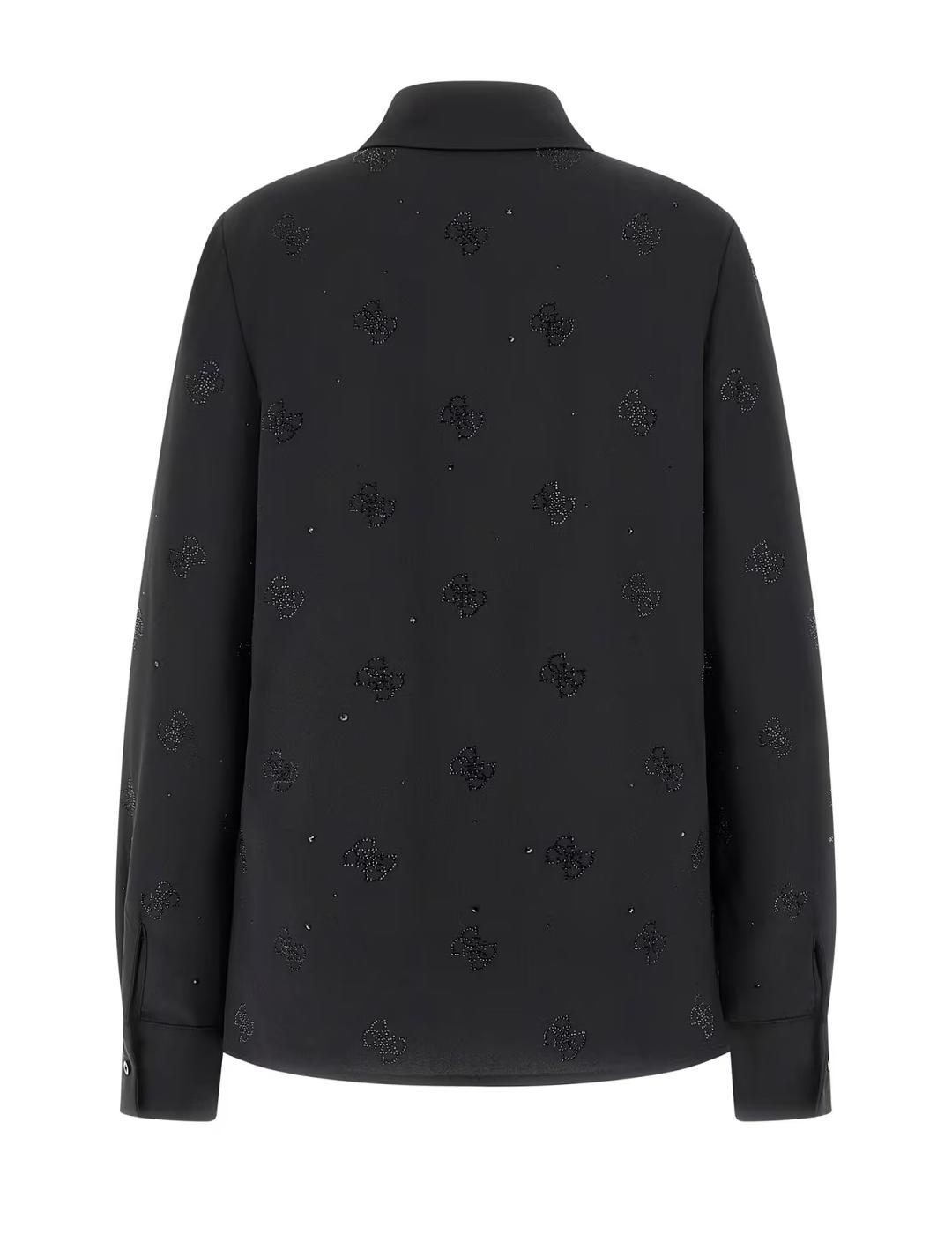 Camisa Guess Flore bordada de puños anchos negra para mujer