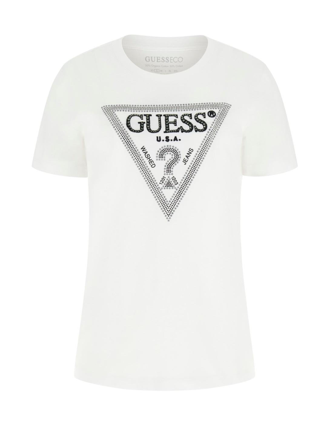 Camiseta Guess Krystal blanco para mujer-Nh
