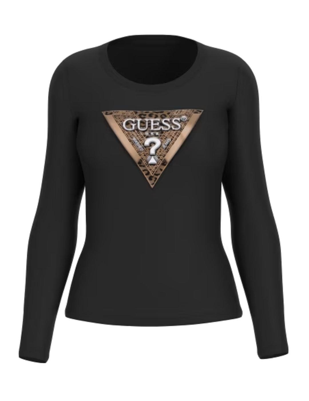 Camiseta Guess Leo negro manga larga logo para mujer