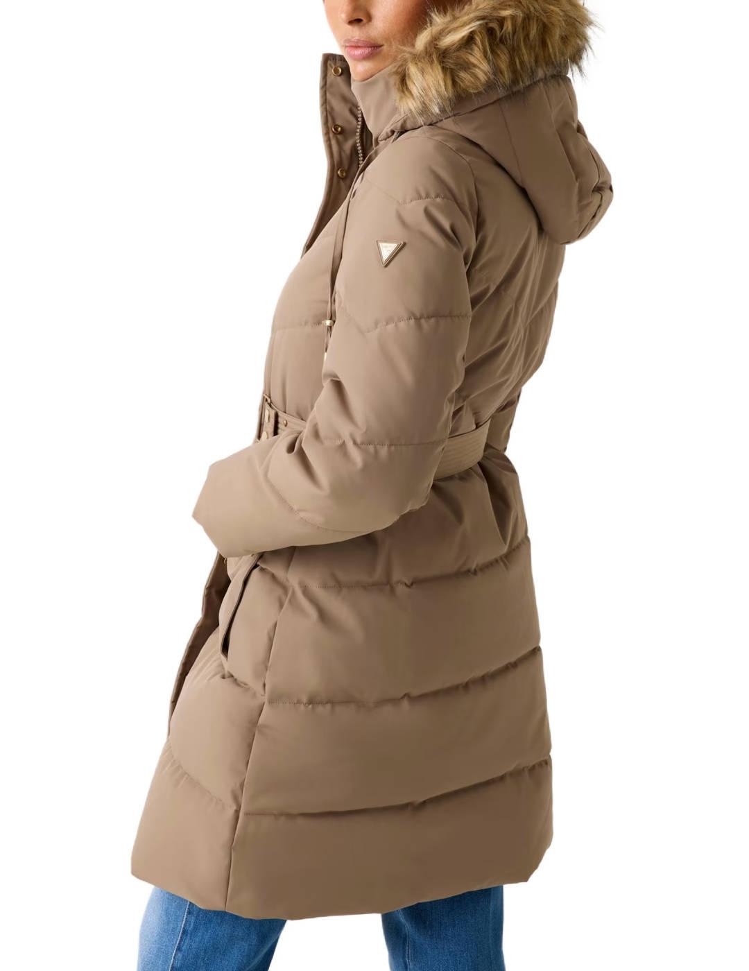 Plumas Guess Fatema beige acolchado con capucha para mujer