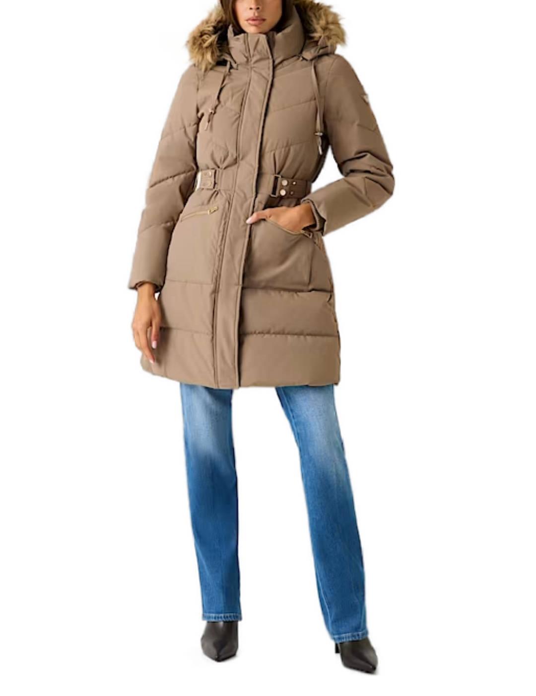 Plumas Guess Fatema beige acolchado con capucha para mujer