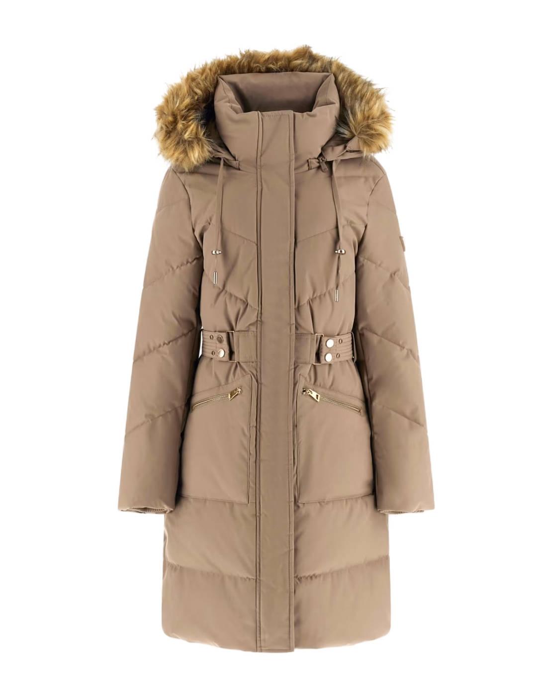 Plumas Guess Fatema beige acolchado con capucha para mujer