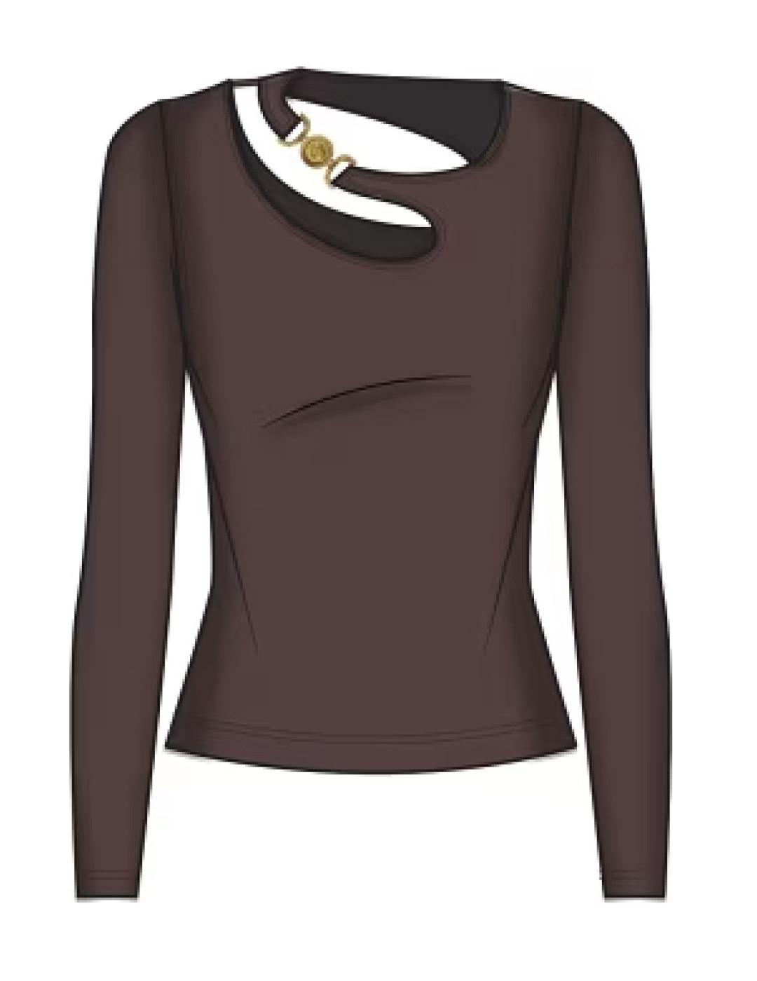 Camiseta Guess Eleanor marrón cut out manga larga para mujer