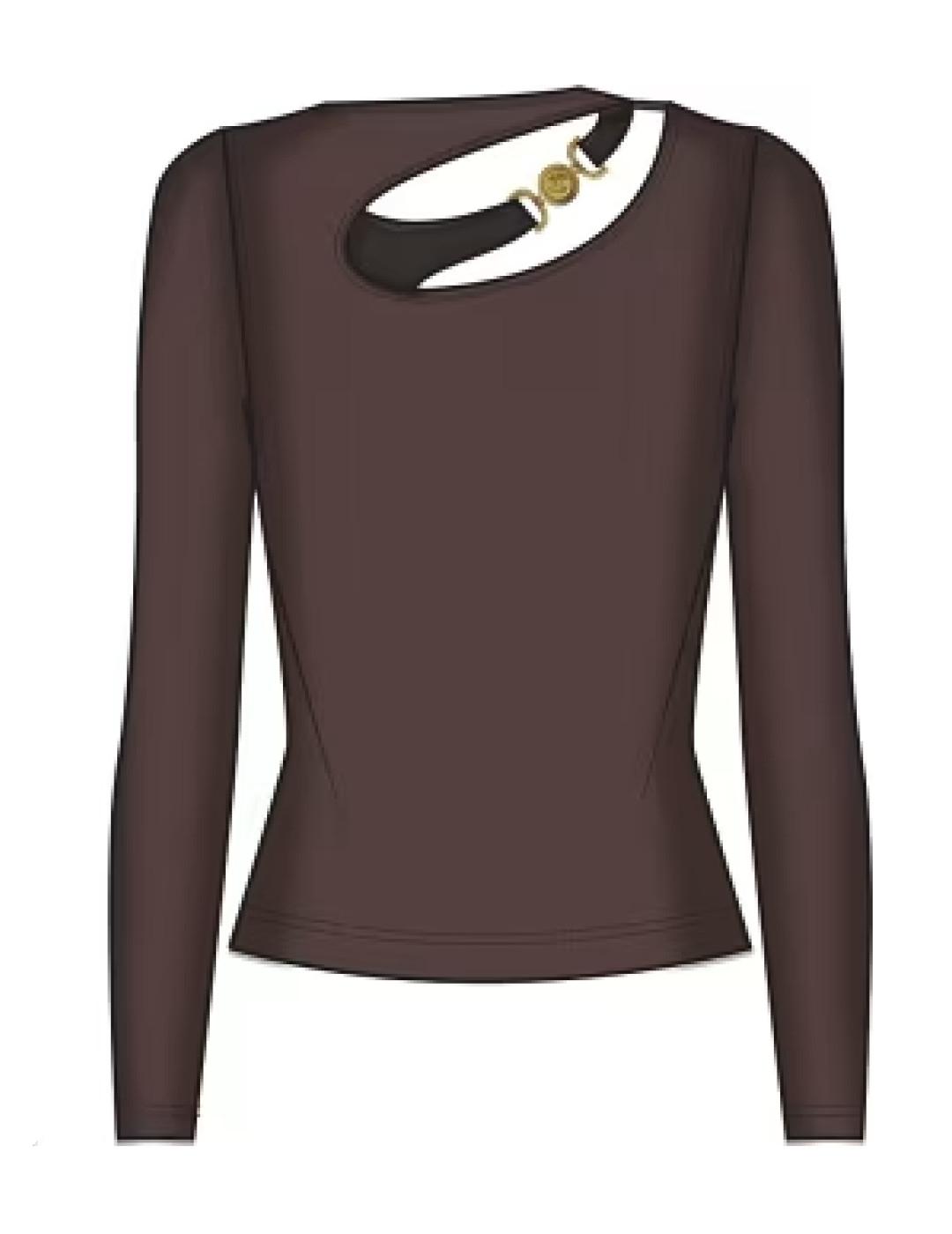 Camiseta Guess Eleanor marrón cut out manga larga para mujer