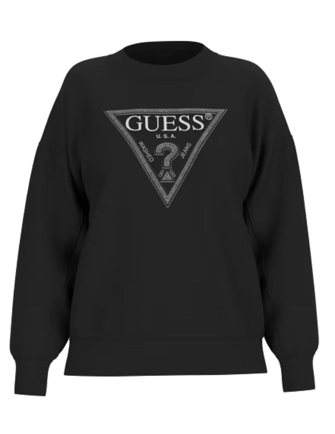 Sudadera Guess Triangle negra logo sin capucha para mujer