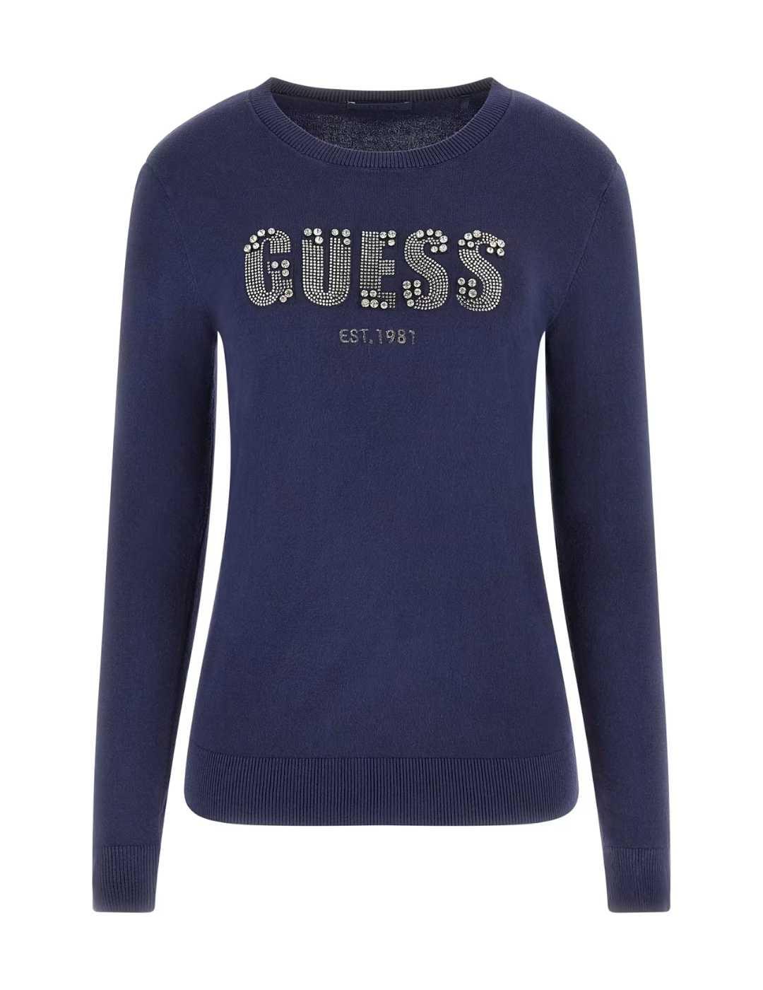 Jersey Guess Reyna azul marino logo abalorios para mujer