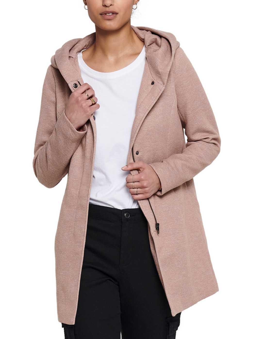 Abrigo Only Sedona rosa palo con capucha para mujer